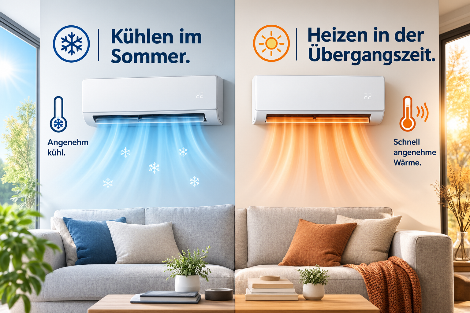 Klimaanlage kühlt im Sommer und heizt in der Übergangszeit – im gleichen Wohnraum