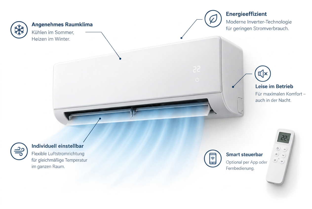 Wand-Innengerät einer Bosch-Klimaanlage mit Kühlen, Heizen, leisem Betrieb und App-Steuerung