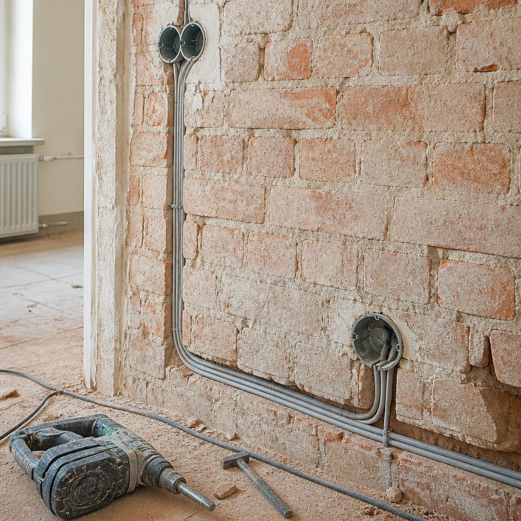 Neue Leitungen in Wandschlitzen einer Altbauwand